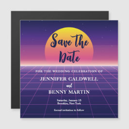 Retro 80er Neon Lila Save the Date Magnet Card