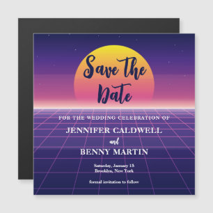 Retro 80er Neon Lila Save the Date Magnet Card