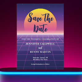 Retro 80er Neon Lila Synthwave Sunset Rock Star Save The Date