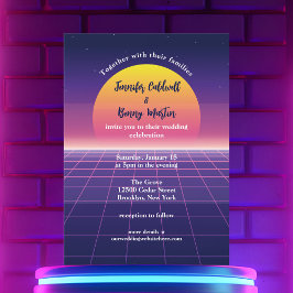 Retro 80er Neon Lila Synthwave Sunset Wedding Einladung