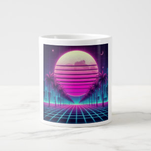 Retro, 80er Neon Mond/Palmen Jumbo-Tasse