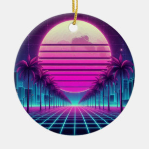 Retro, 80er Neon Mond/Palmen Keramik Ornament