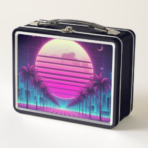 Retro, 80er Neon Mond/Palmen Metall Brotdose