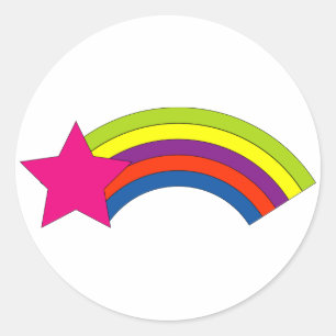 Retro 80er Neon-Pink Sternschnuppe Regenbogen-Graf Runder Aufkleber