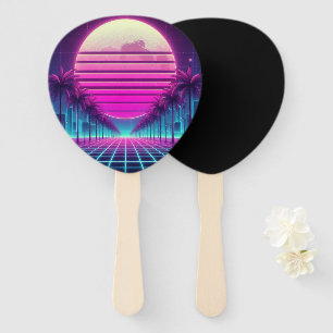 Retro, 80er Neon Sonne und Palmen Fächer