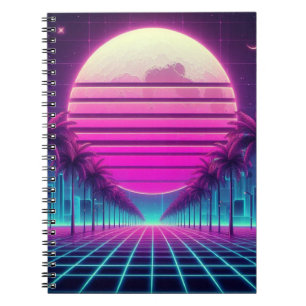 Retro, 80er Neon Sonnenuntergang/Palmen Notizblock