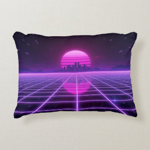 Retro 80er Neon Synthwave Gitter Dekokissen