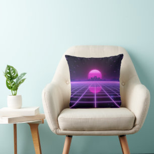 Retro 80er Neon Synthwave Gitter Kissen
