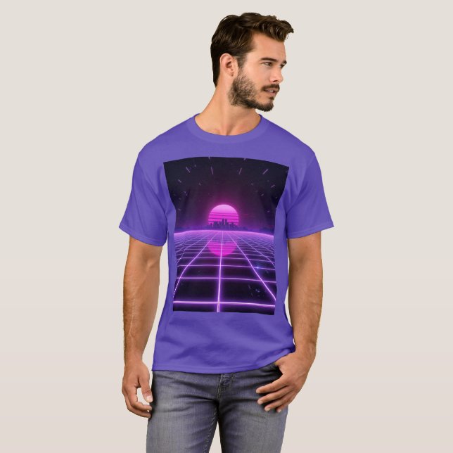 Retro 80er Neon Synthwave Grid Infinity Ästhetik T T-Shirt (Vorne ganz)