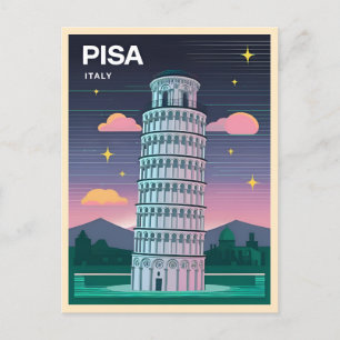 Retro 80er Neon Synthwave Leaning Tower Pisa Itali Postkarte