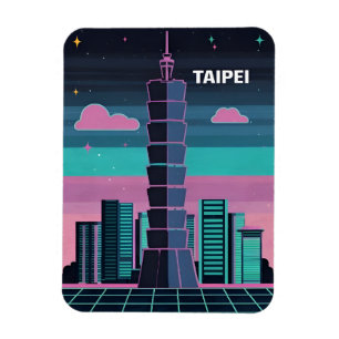 Retro 80er Neon Synthwave Taipei 101 Taiwan Magnet