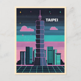 Retro 80er Neon Synthwave Taipei 101 Taiwan Postkarte