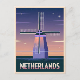 Retro 80er Neon Vaporwave Niederlande Windmill Pos Postkarte