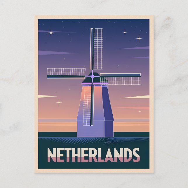 Retro 80er Neon Vaporwave Niederlande Windmill Pos Postkarte (Vorderseite)
