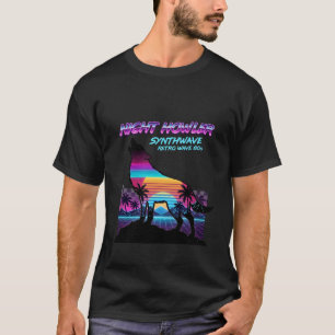 Retro 80er Neon Wolf Heul Vaporwave Palmen T-Shirt