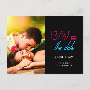 Retro 80er Neonlichter Save-the-Date-Foto Ankündigungspostkarte
