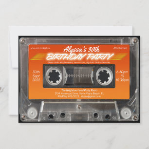 Retro 80er Orange Mixtape KassettenParty Einladung