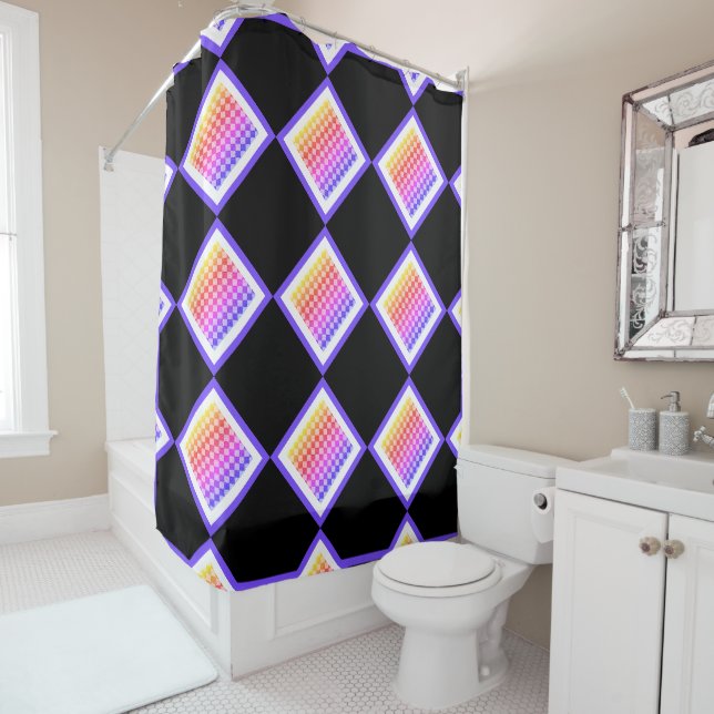 Retro 80er pixated Cube Diamonds Rainbow Duschvorhang (Beispiel)