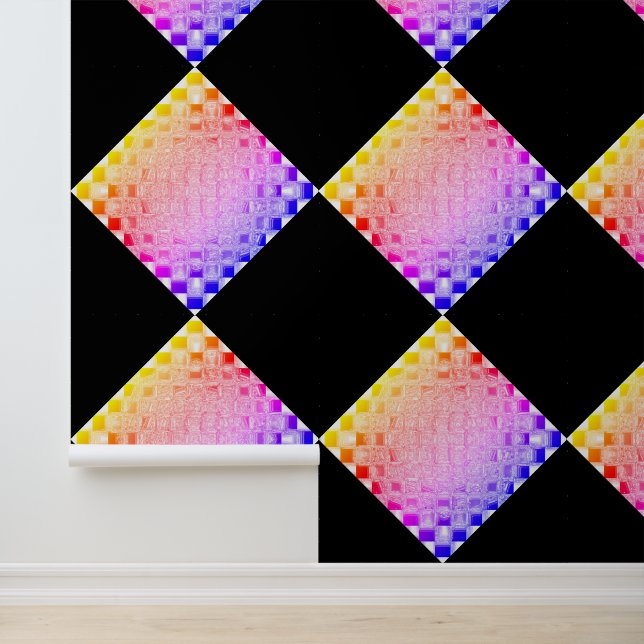 Retro 80er Pixel Glass Cube Checkerboard Square Tapete (Anwendung)