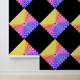 Retro 80er Pixel Glass Pyramid Checkerboard Tapete
