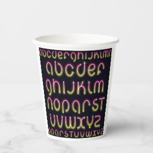 Retro-80er Rosa und Gelb leuchtendes Neon-Alphabet Pappbecher