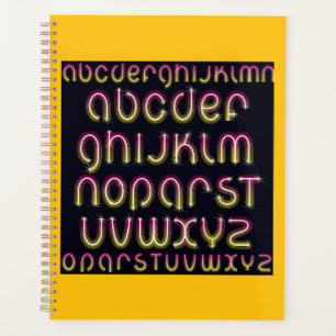 Retro-80er Rosa und Gelb leuchtendes Neon-Alphabet Planer