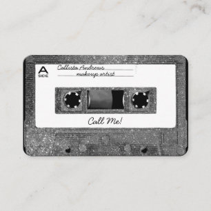 Retro 80er silberner Glitter-Kassette Mixtape Visitenkarte