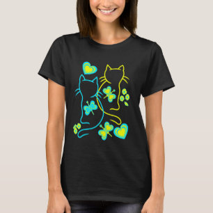 Retro 80er Sommer Katzen Herz Blumen Katze Kätzche T-Shirt