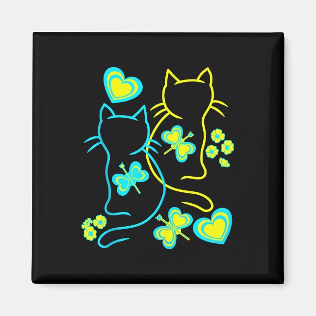 Retro 80er Sommerkatzen Herz Blume Katze Kitten Ch Magnet (Vorne)