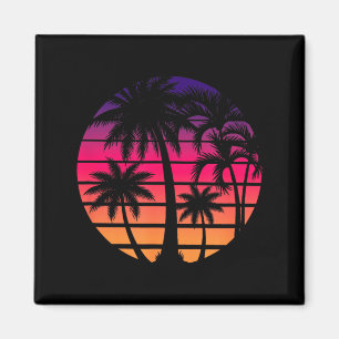 Retro-80er-Sonnenuntergang-Palmenstrand-Ferienkuns Magnet