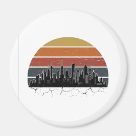 Retro 80er Stadt-Skyline Sonnenuntergang Vintage-S Magnet