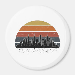 Retro 80er Stadt-Skyline Sonnenuntergang Vintage-S Magnet