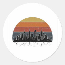 Retro 80er Stadt-Skyline Sonnenuntergang Vintage-S Runder Aufkleber