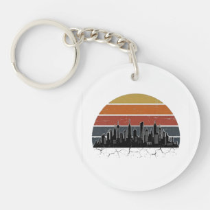 Retro 80er Stadt-Skyline Sonnenuntergang Vintage-S Schlüsselanhänger