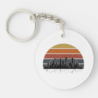 Retro 80er Stadt-Skyline Sonnenuntergang Vintage-S Schlüsselanhänger