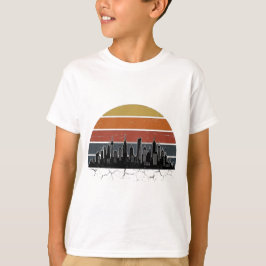 Retro 80er Stadt-Skyline Sonnenuntergang Vintage-S T-Shirt