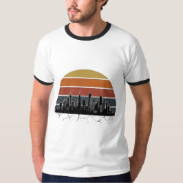 Retro 80er Stadt-Skyline Sonnenuntergang Vintage-S T-Shirt