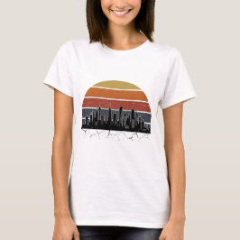 Retro 80er Stadt-Skyline Sonnenuntergang Vintage-S T-Shirt
