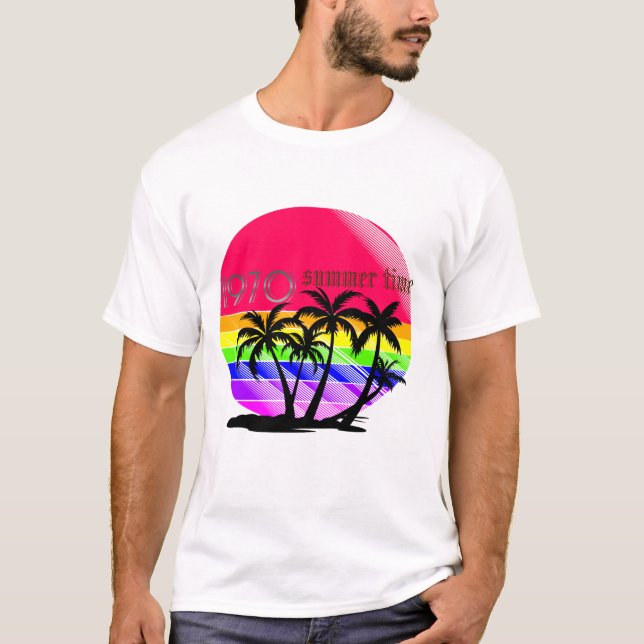"Retro 80er Summer Vibe T - Shirt - Rainbow Palm S (Vorderseite)