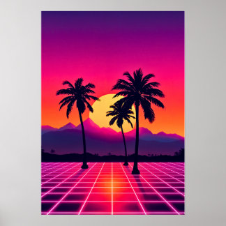 Retro 80er Sunset Grid Poster