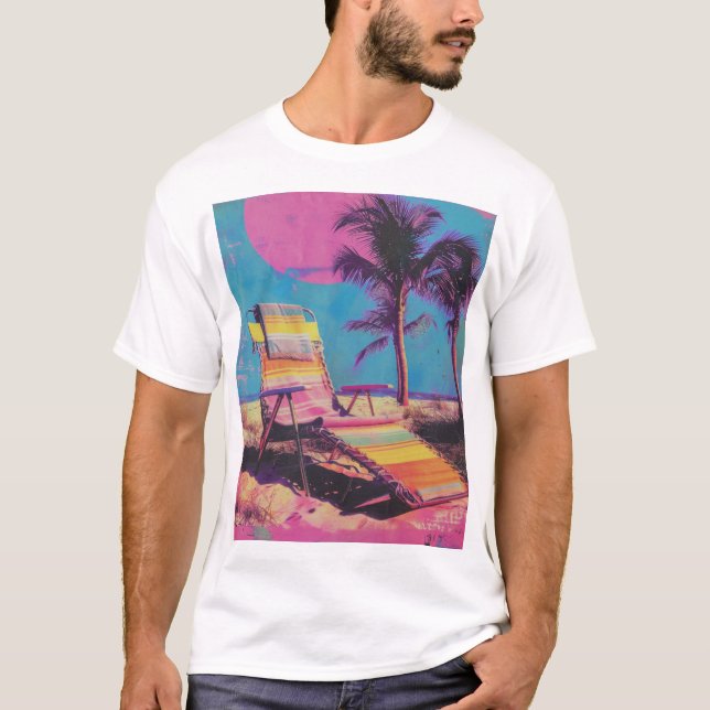 Retro 80er Synthwave Beach Handtuchdesign T-Shirt (Vorderseite)
