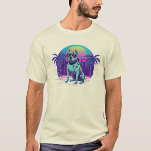 Retro 80er Synthwave Cooler Hund mit Sonnenbrille T-Shirt