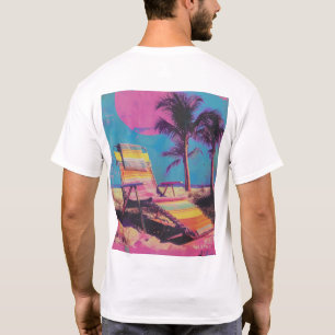 Retro 80er Synthwave Handtuch über einem Strandstu T-Shirt
