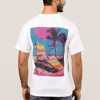 Retro 80er Synthwave Handtuch über einem Strandstu T-Shirt