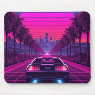 Retro 80er Synthwave Neon Auto Schreibtischmatte & Mousepad