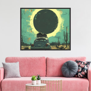 Retro 80er Synthwave Sonnenuntergang Sportwagen Le Leinwanddruck