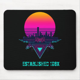 Retro 80er Synthwave Stadt Neon-Schreibtischunterl Mousepad