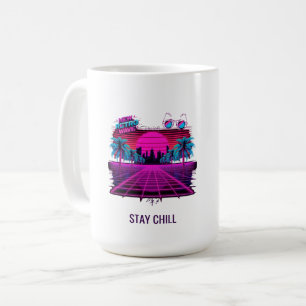Retro 80er Synthwave Vaporwave Neon Grid Landschaf Kaffeetasse