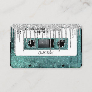 Retro 80er Teal Glitter-Drip-Kassette Mixtape Visitenkarte