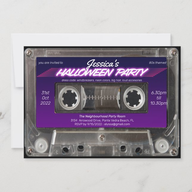 Retro 80er Themed Cassette Mixtape Halloween-Party Einladung (Vorderseite)